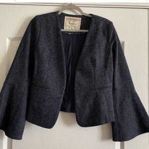 Cartonnier Womens Navy Striped Bell Sleeves Wool Blend Blazer Size 6